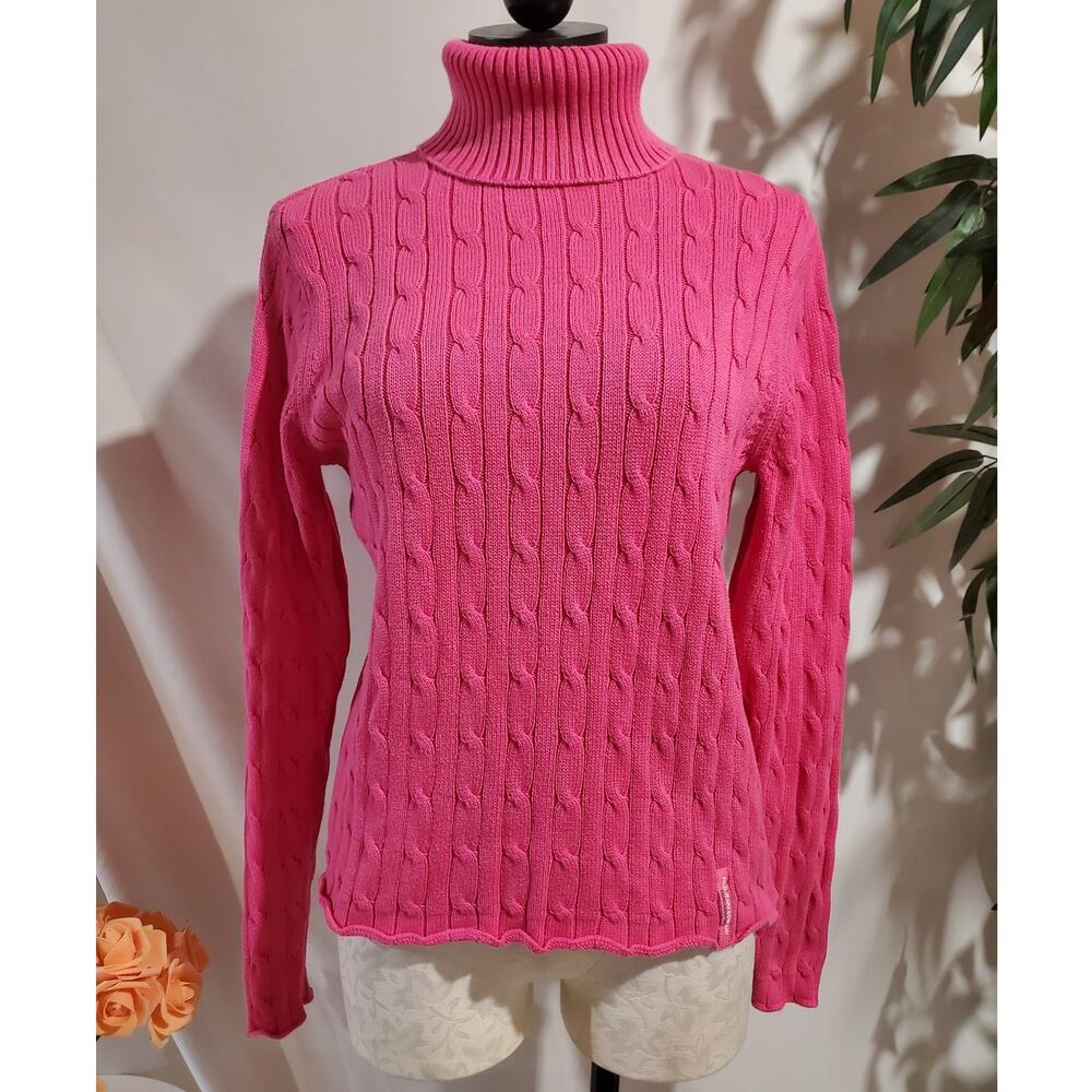 Polo Jeans Ralph Lauren Vtg Thick Cable Knit Turtleneck Sweater Size XL Pink